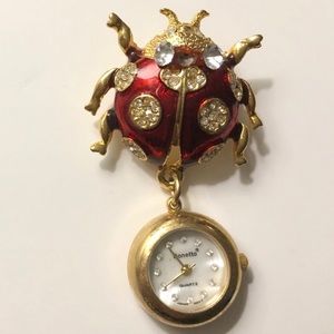 Bonetto ladybug watch pin brooch vintage